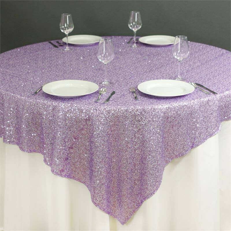 Sequin 72"x72" Table Overlay Square Tablecloth Lavender Lilac - Sparkly Table Cover