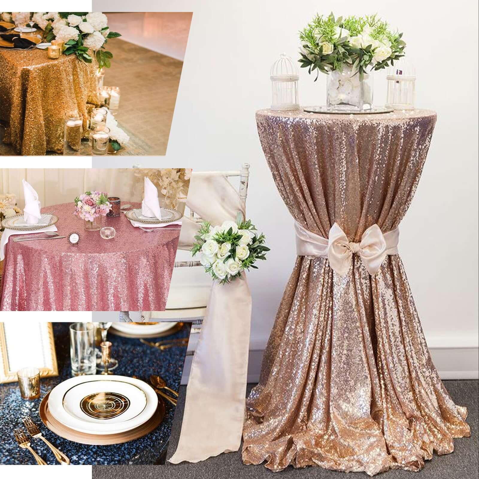 Sequin 108" Round Tablecloth Navy Blue - Glittering Finish Table Cover