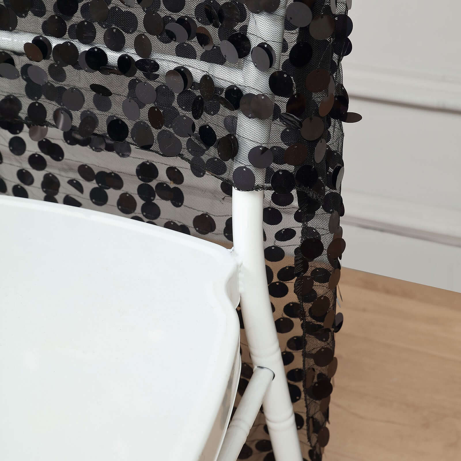 Sequin Chair Slipcover Big Payette Design for Chiavari Chairs Black - Glittering Chair Back Cover