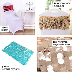 5 Pack Big Payette Sequin 13"x10" Chair Sash Bands Blush - Stylish Glittering Decor for Weddings & Gatherings