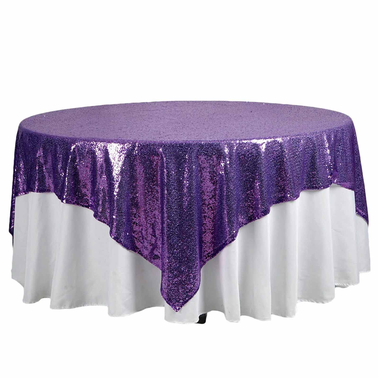 Sequin 90"x90" Table Overlay Square Tablecloth Purple - Sparkly Table Cover