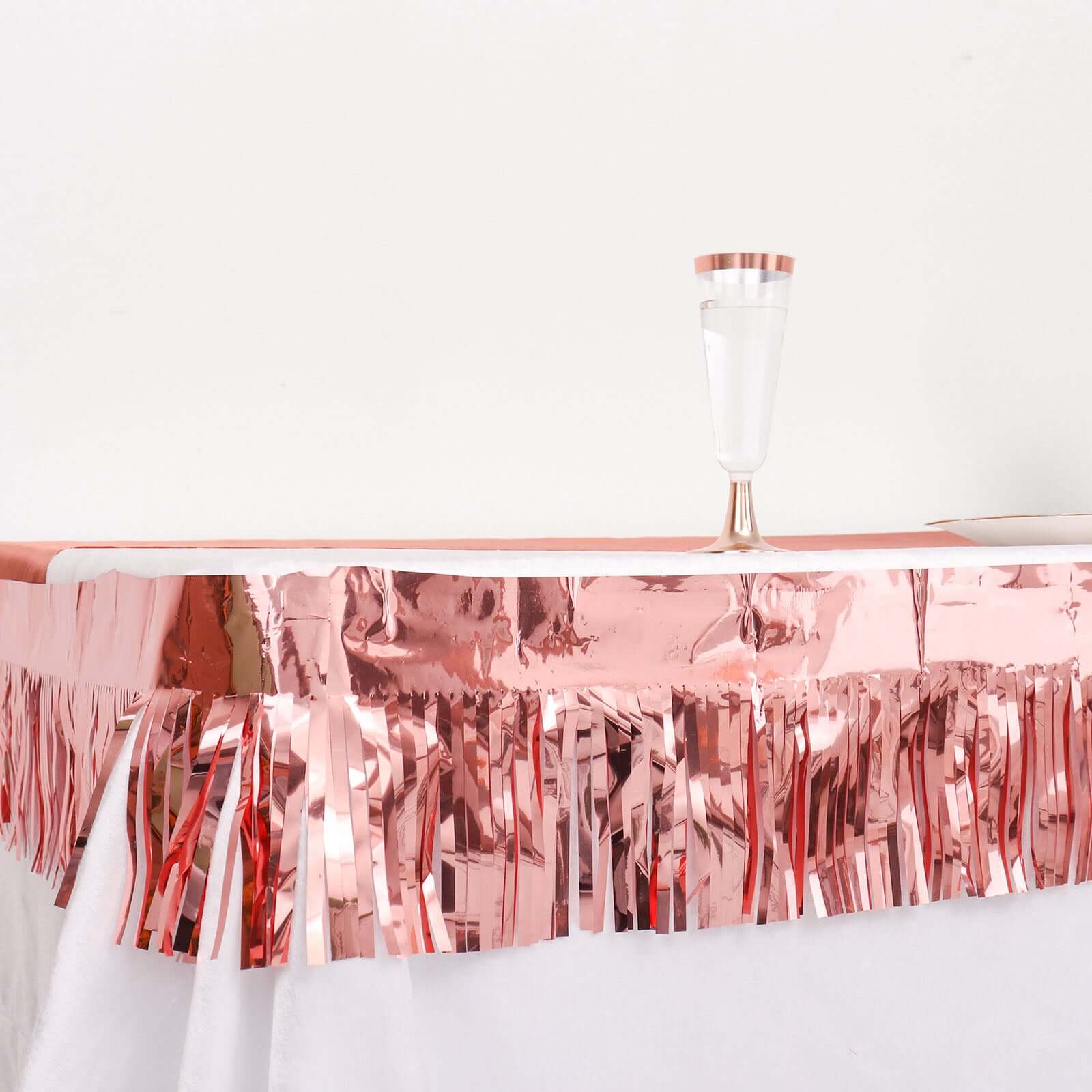 16ft Metallic Rose Gold Foil Tassel Fringe Backdrop Banner, Tinsel Garland Decor