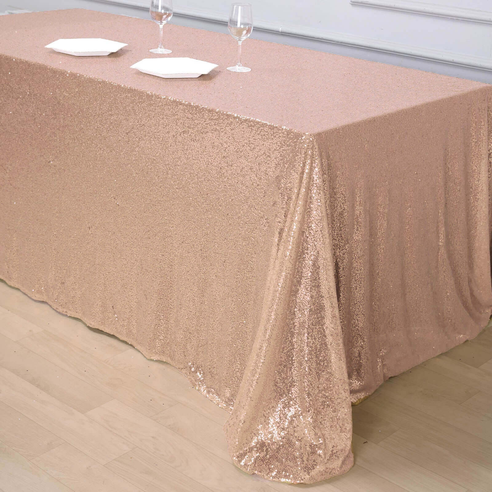 Sequin 90"x156" Rectangle Tablecloth Rose Gold - Seamless Twinkling Table Cover