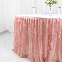 Sequin 17ft Table Skirt Rose Gold - Pleated Satin With Top Velcro Strip