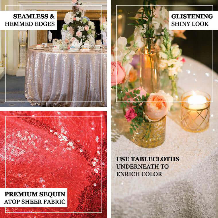 Sequin 120" Round Tablecloth Rose Gold - Seamless Glittering Table Cover
