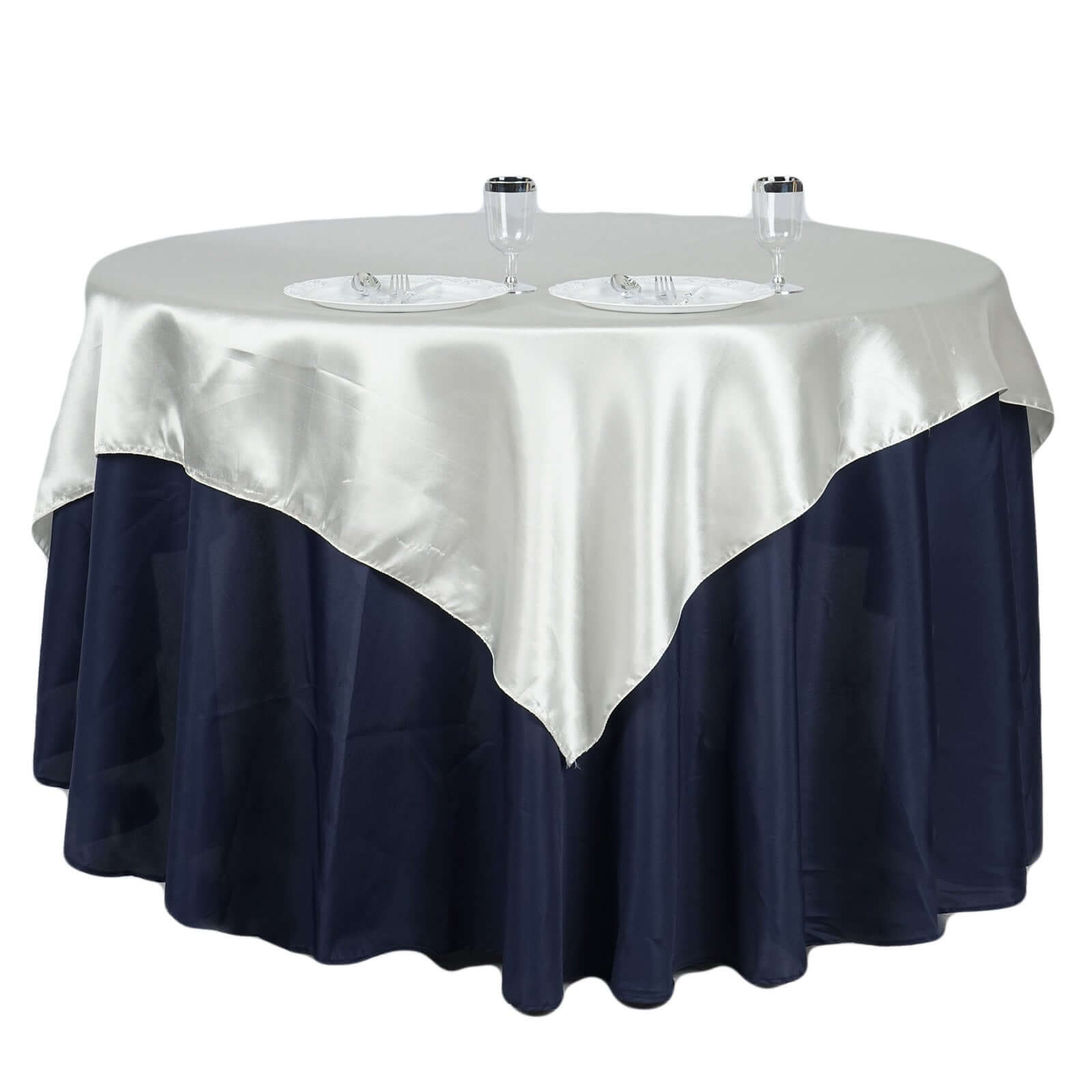 Satin 60"x60" Table Overlay Square Tablecloth Ivory - Smooth Silky Touch Table Cover