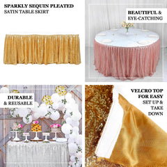 Sequin 17ft Table Skirt Silver Gold - Pleated Satin With Top Velcro Strip