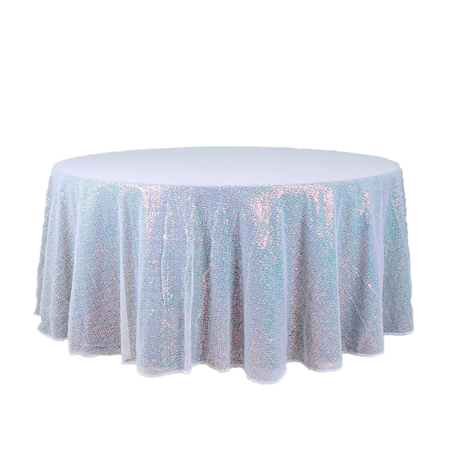 Sequin 132" Round Tablecloth Iridescent Blue - Seamless Dazzling Table Cover