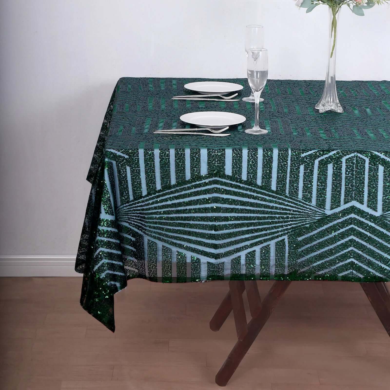 72" Square Hunter Emerald Green Diamond Glitz Sequin Table Overlay Topper
