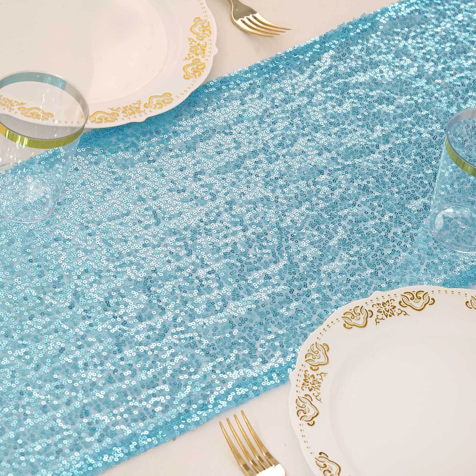 Sequin 12"x108" Table Runner Serenity Blue - Glittering Design
