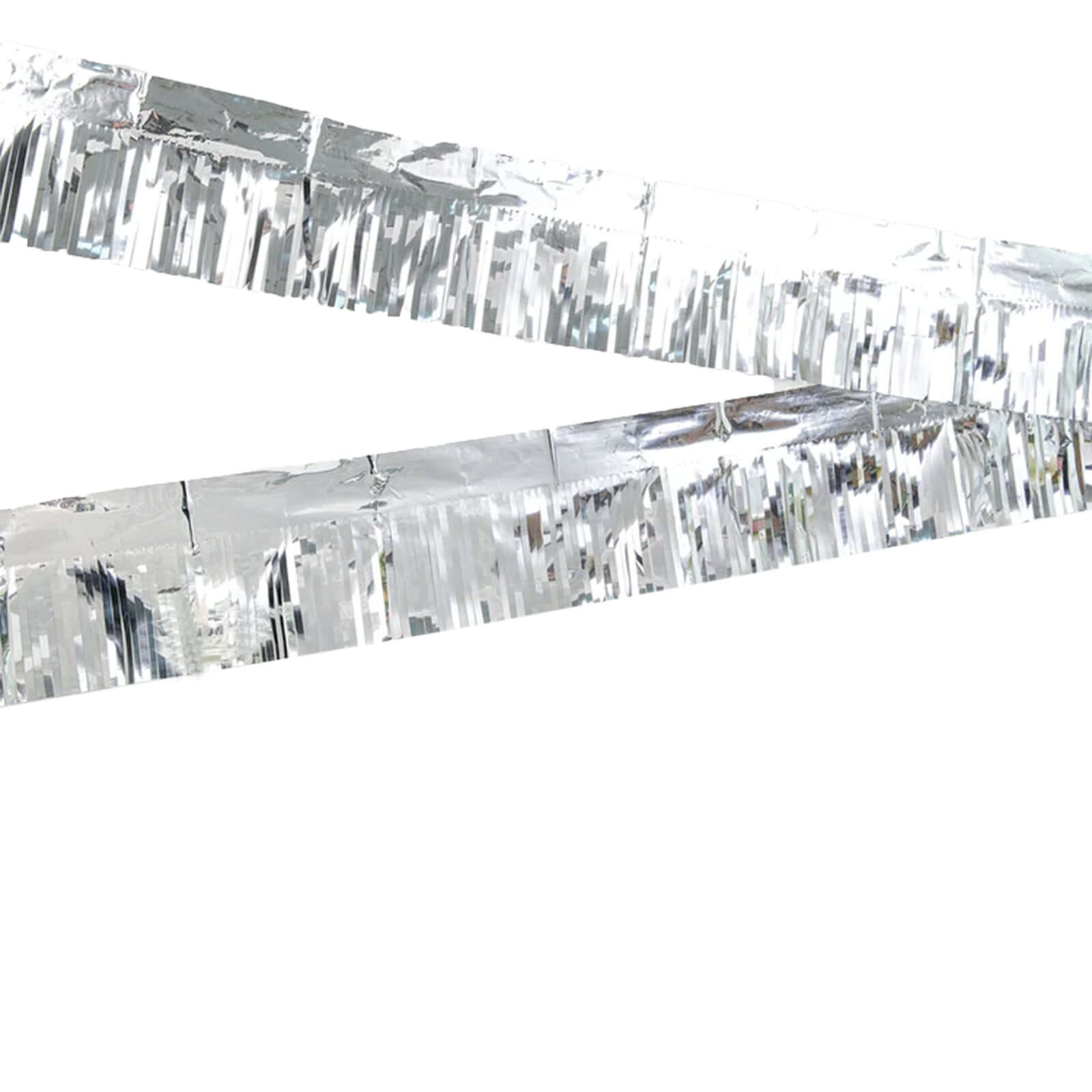 16ft Metallic Silver Foil Tassel Fringe Backdrop Banner, Tinsel Garland Decor