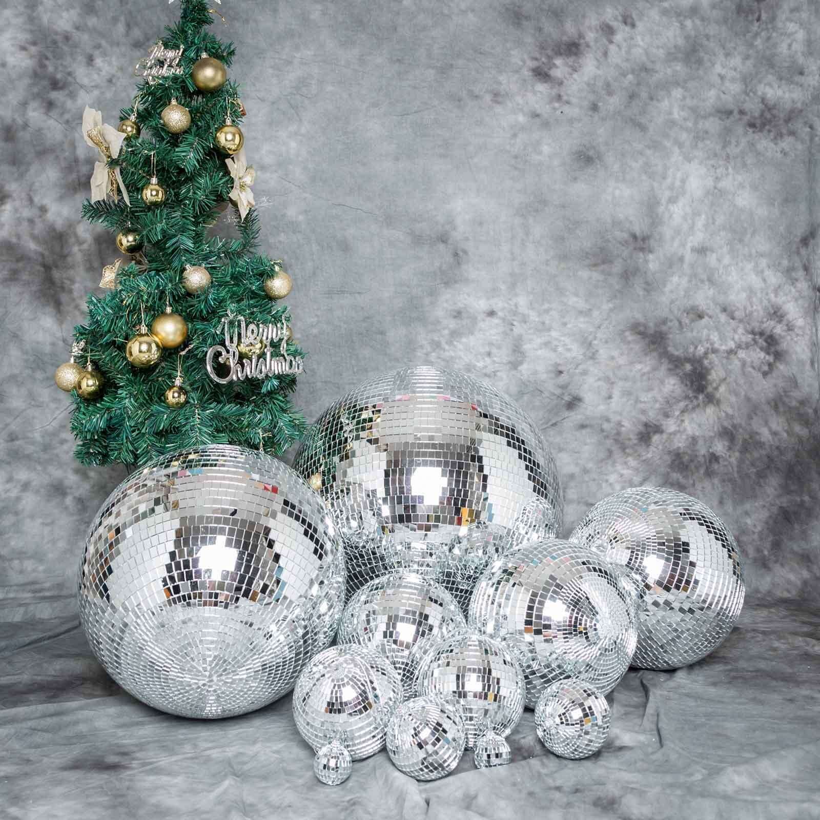 4 Pack 4" Silver Foam Disco Mirror Ball With Hanging Strings, Holiday Christmas Ornaments