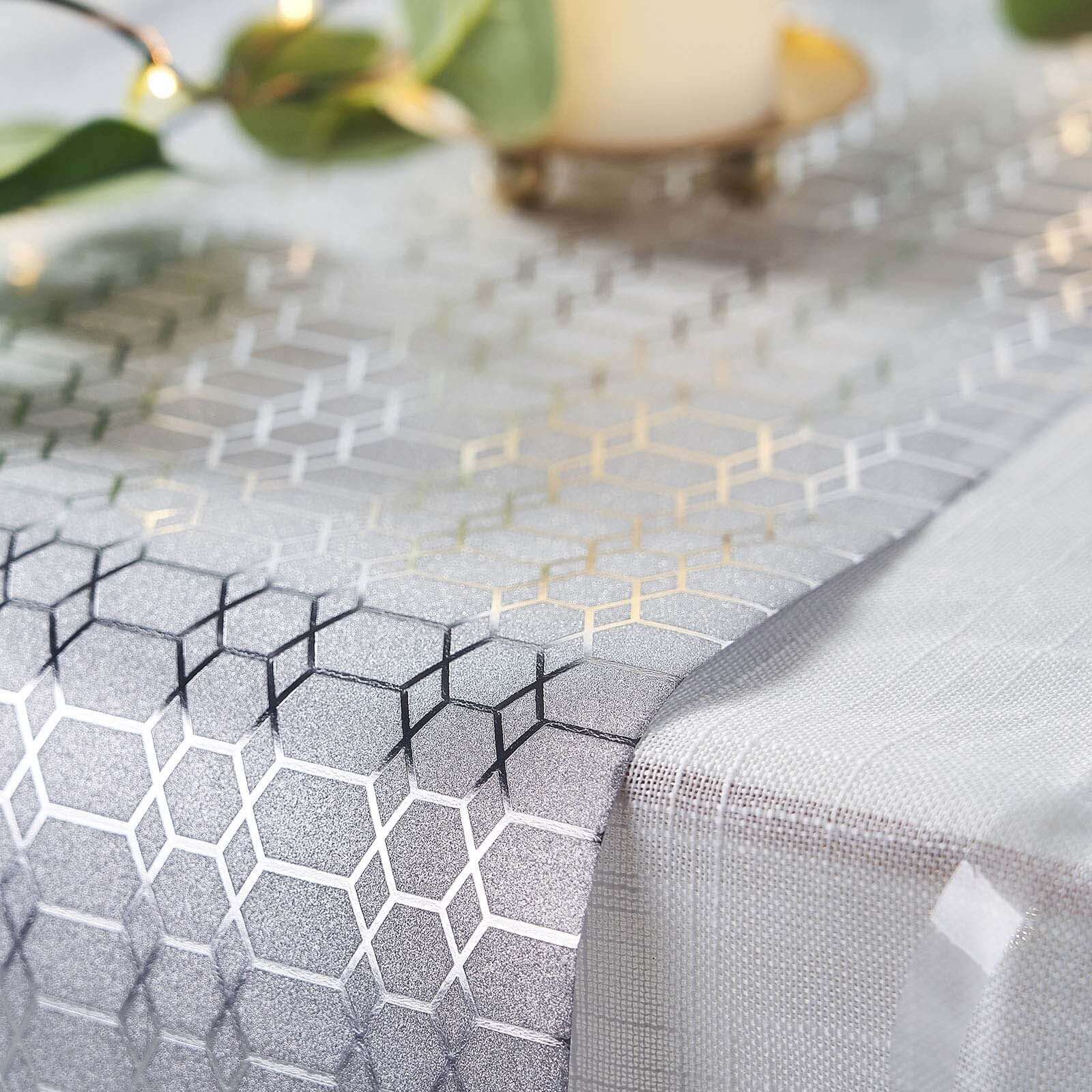 Glitter Paper 9ft Table Runner Roll Silver Disposable Geometric Honeycomb Pattern Table Decor