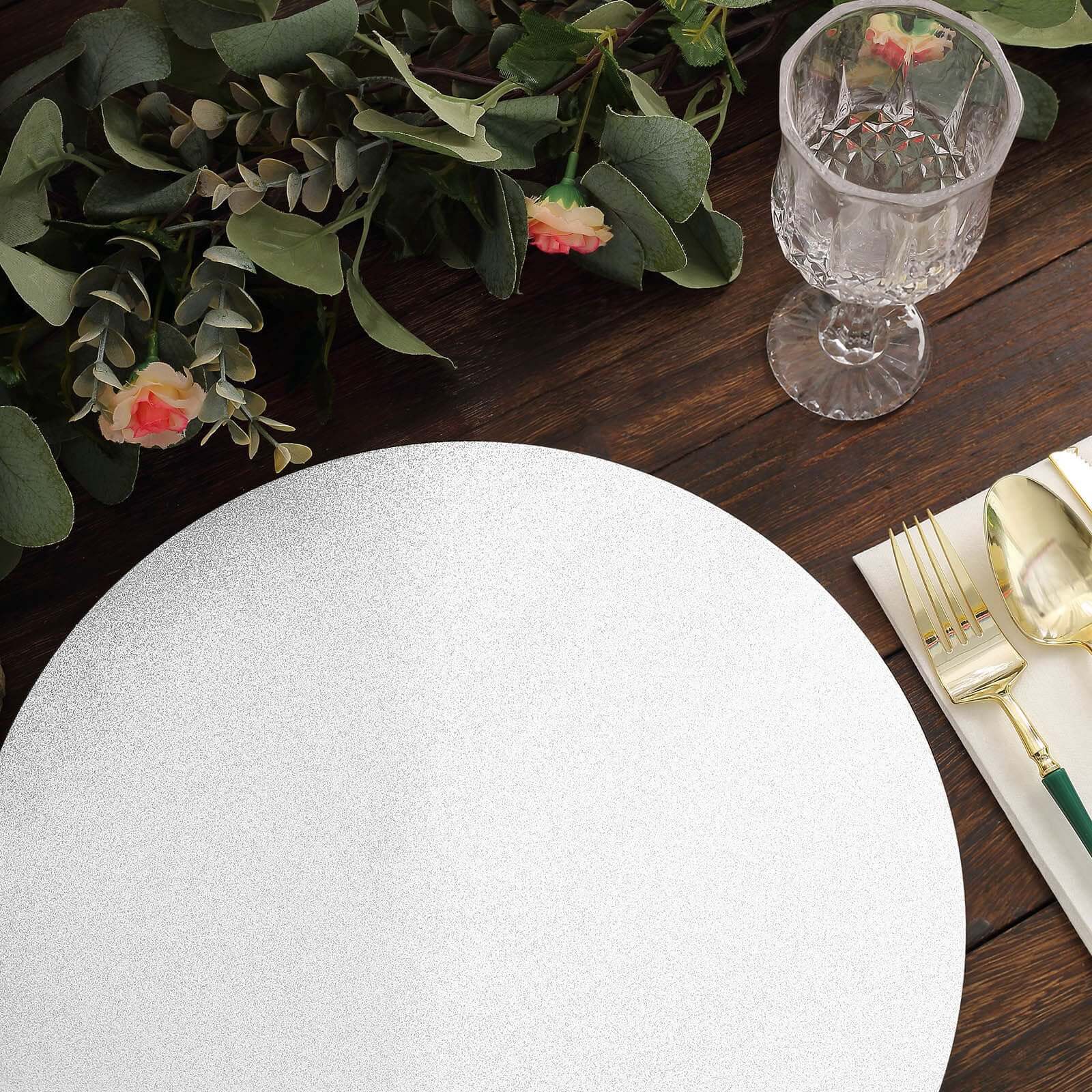 20-Pack Disposable Table Placemats in Silver Glitter - 210GSM Paper Placemats for Classy Events 13"