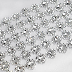 4"x10 Yards Silver Fleur Diamond Rhinestone Ribbon Wrap Roll, DIY Craft Ribbon
