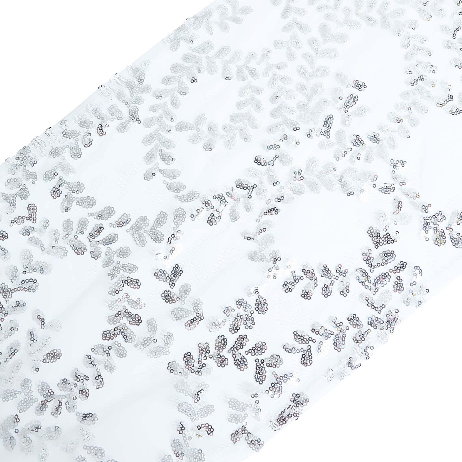 Mesh 12"x108" Table Runner Silver - Leaf Vine Embroidery