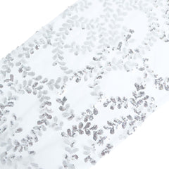 Mesh 12"x108" Table Runner Silver - Leaf Vine Embroidery