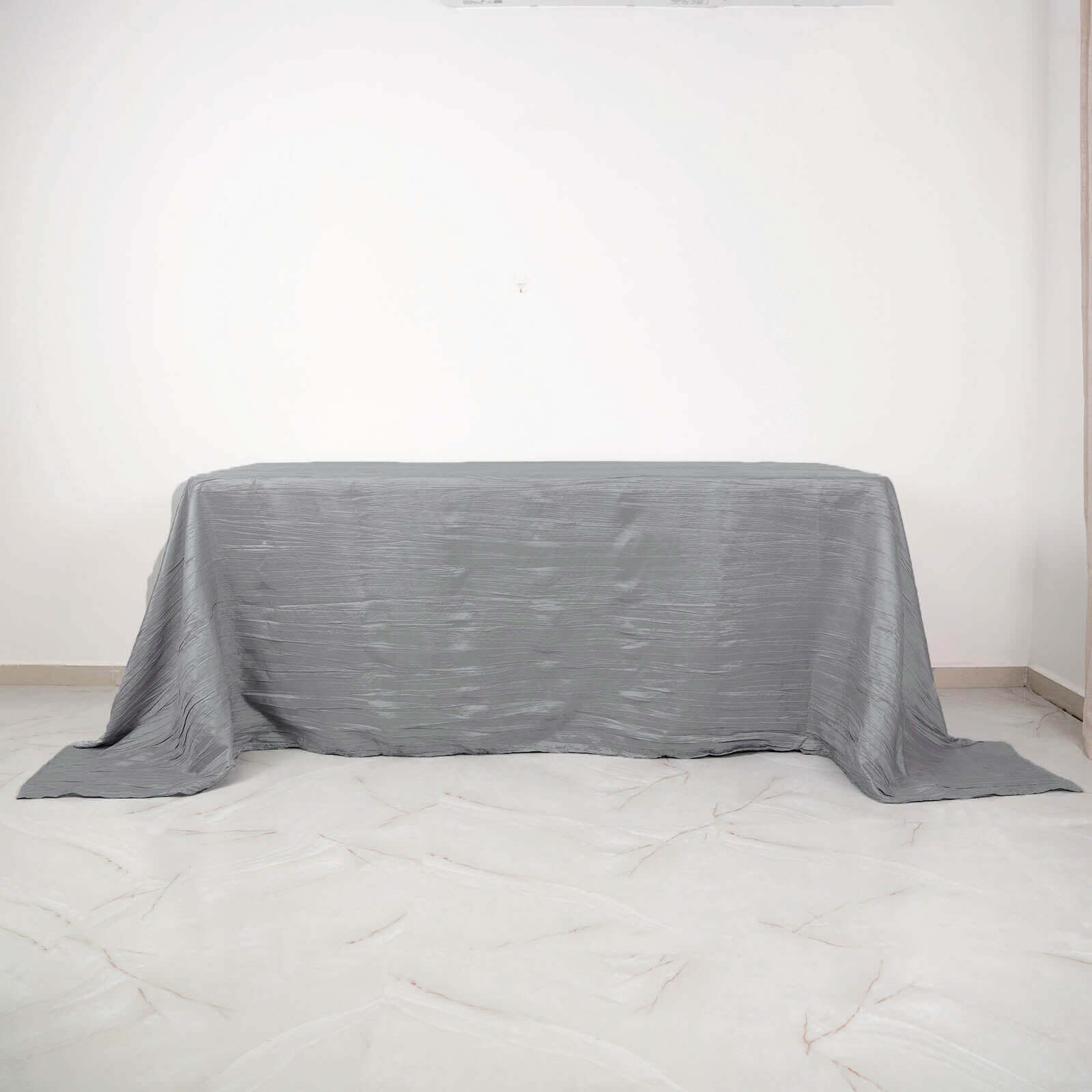 Taffeta 90"x132" Rectangle Tablecloth Silver - Seamless Accordion Crinkle Table Cover