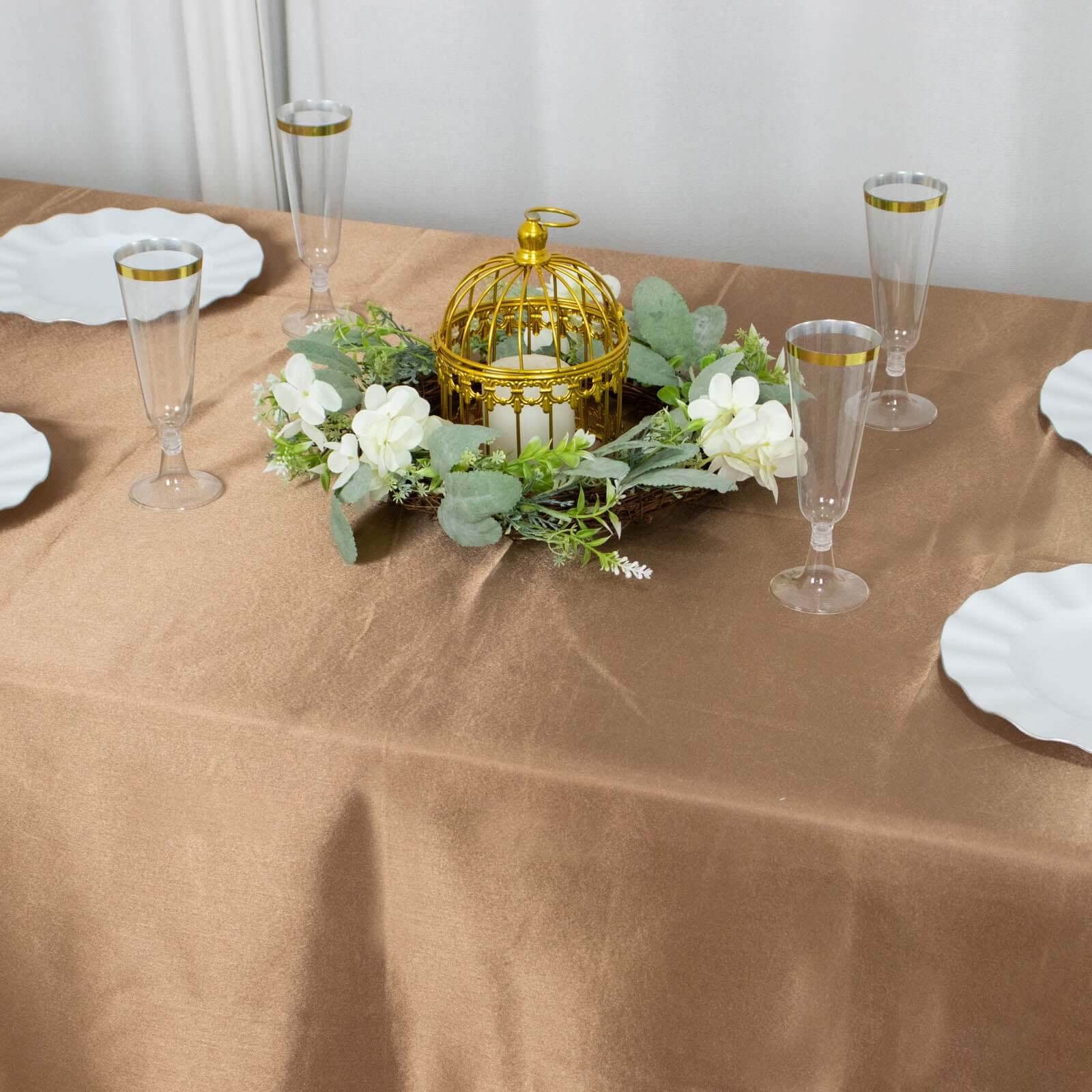 Satin Rectangular 90"x132" Tablecloth Taupe Satin - Seamless Table Cover