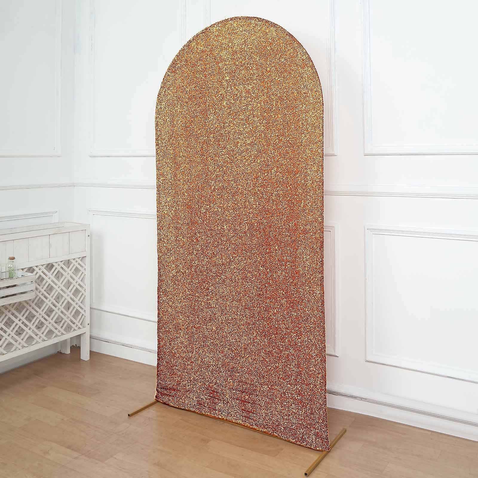 7ft Antique Gold Shimmer Tinsel Spandex Chiara Backdrop Stand Cover For Fitted Round Top Wedding Arch