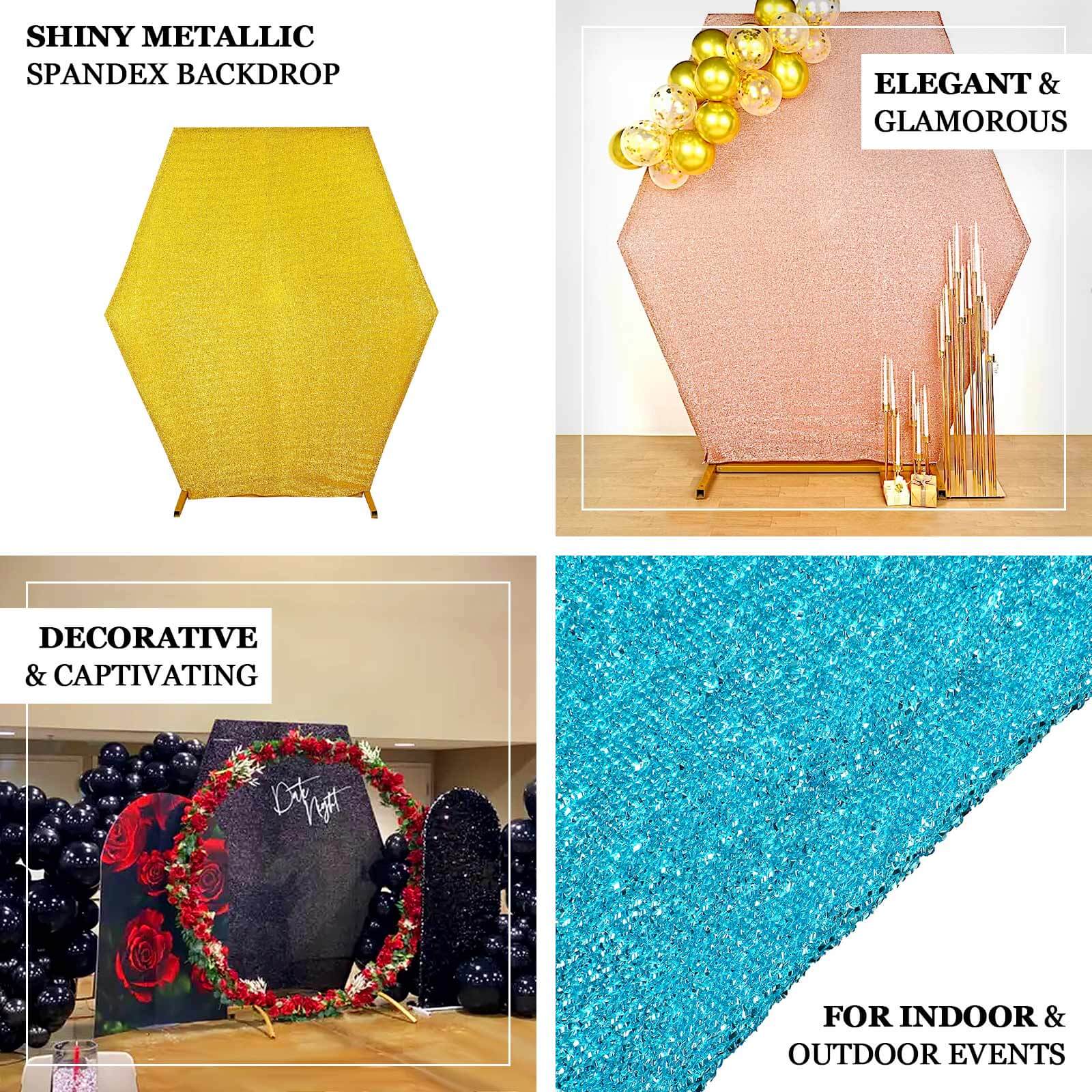 8ftx7ft Turquoise Metallic Shimmer Tinsel Spandex Hexagon Wedding Arbor Cover, 2-Sided Backdrop