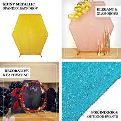 8ftx7ft Turquoise Metallic Shimmer Tinsel Spandex Hexagon Wedding Arbor Cover, 2-Sided Backdrop