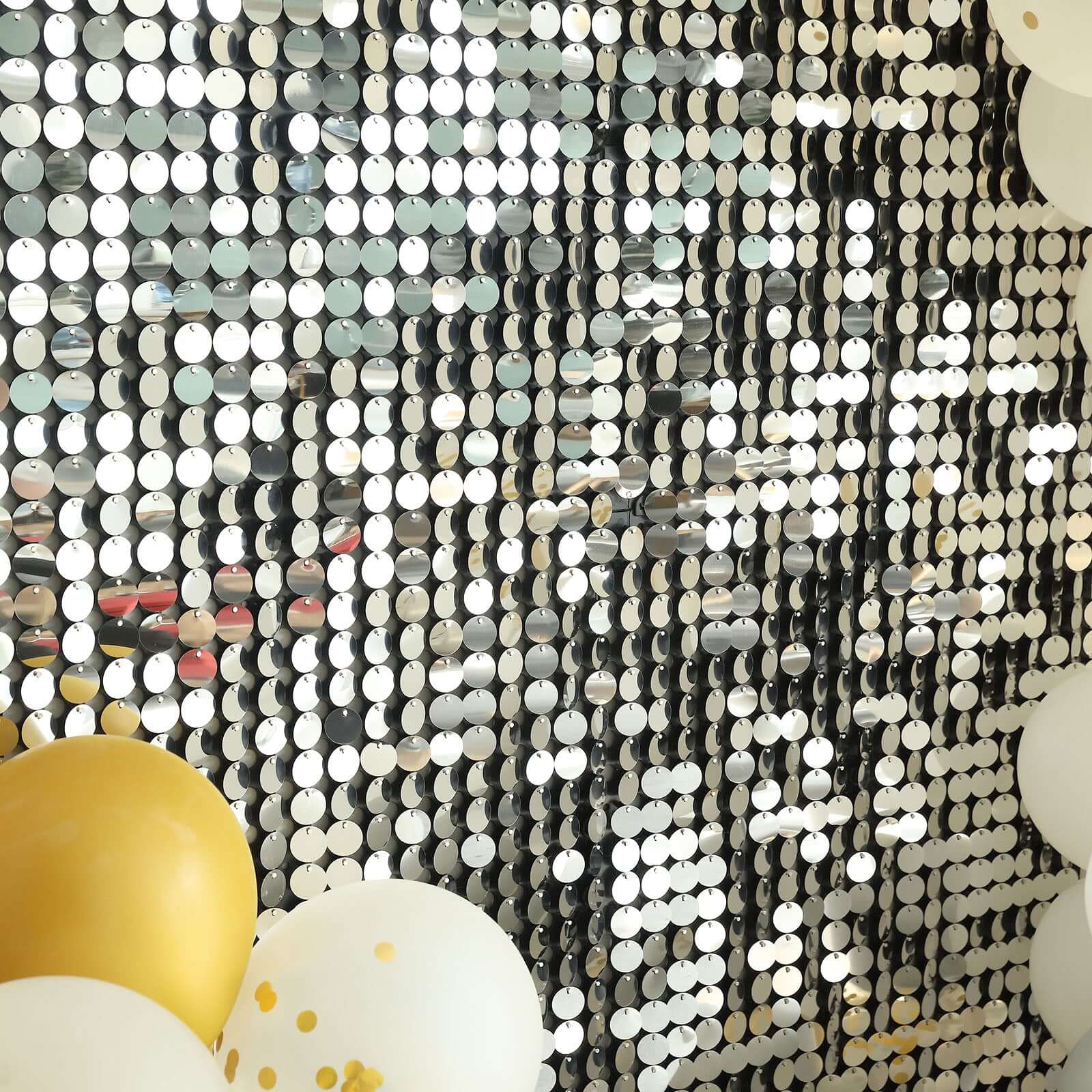 10sq.ft Shiny Silver Round Sequin Shimmer Wall Party Photo Backdrop, Active Spangle Wall Art Décor Panels - 10 Panels