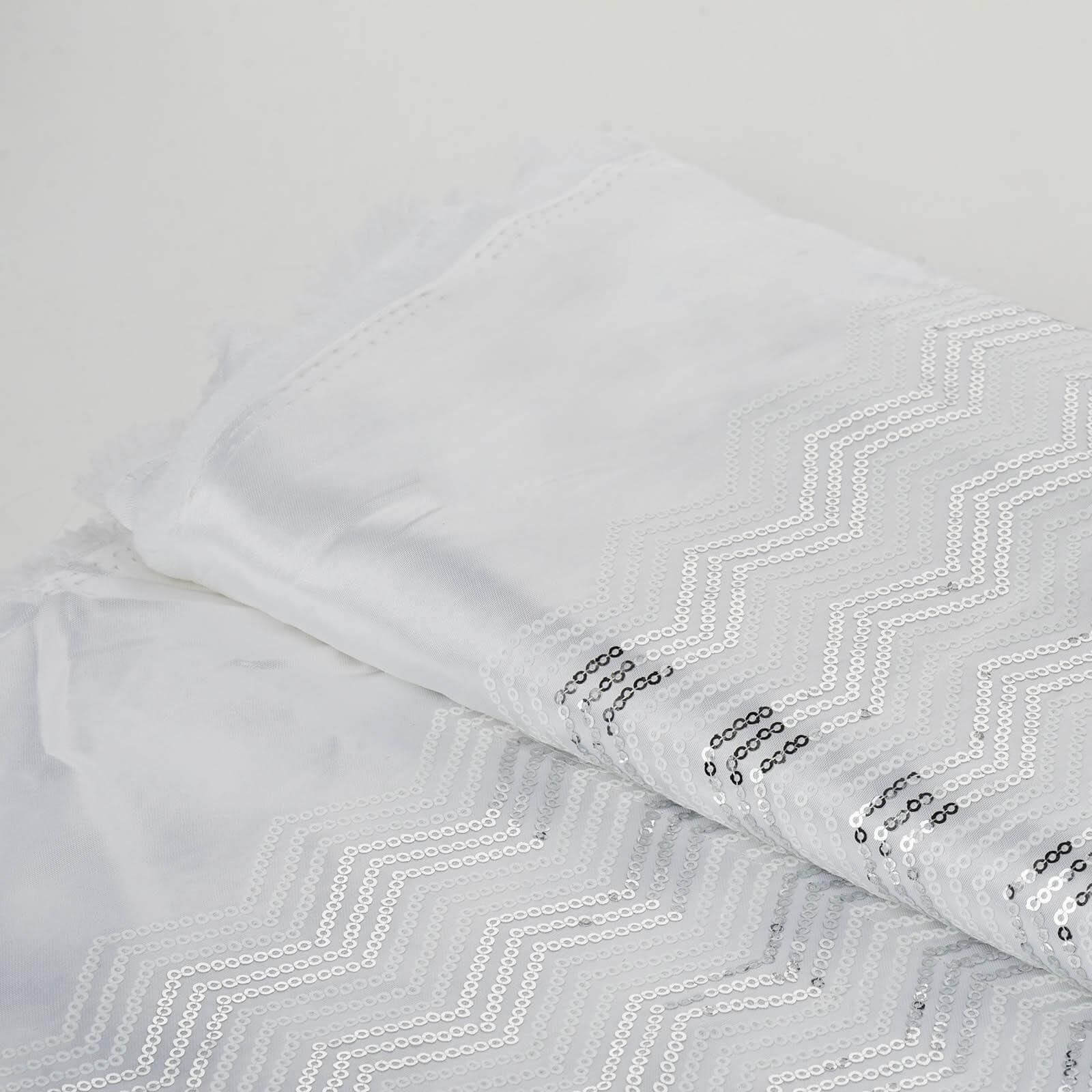 54"x 4 Yards White Silver Iridescent Party Sequin Design Polyester Fabric Bolt