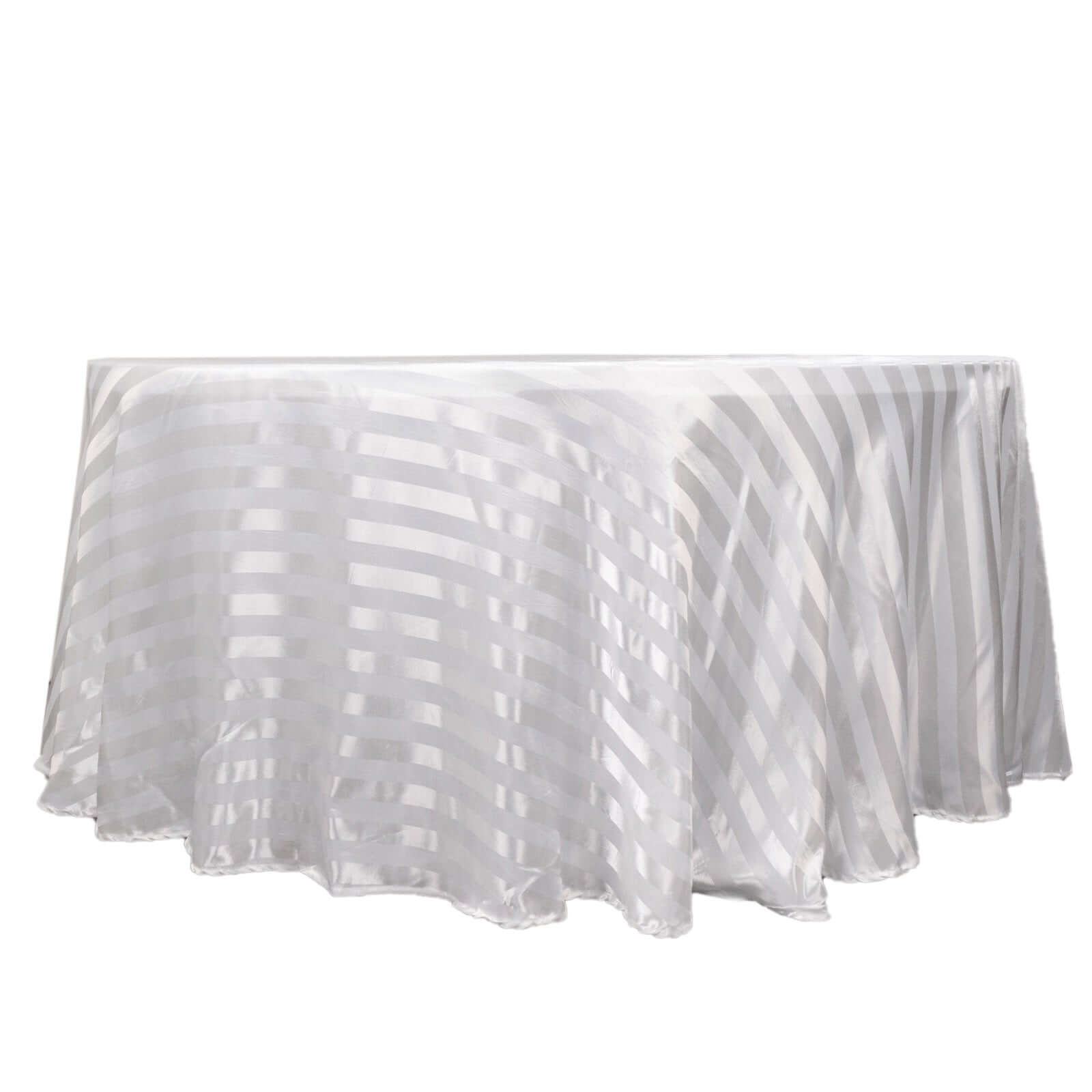 Satin Striped 120" Round Tablecloth White Satin Stripe - Silky Smooth Seamless Wedding Decor