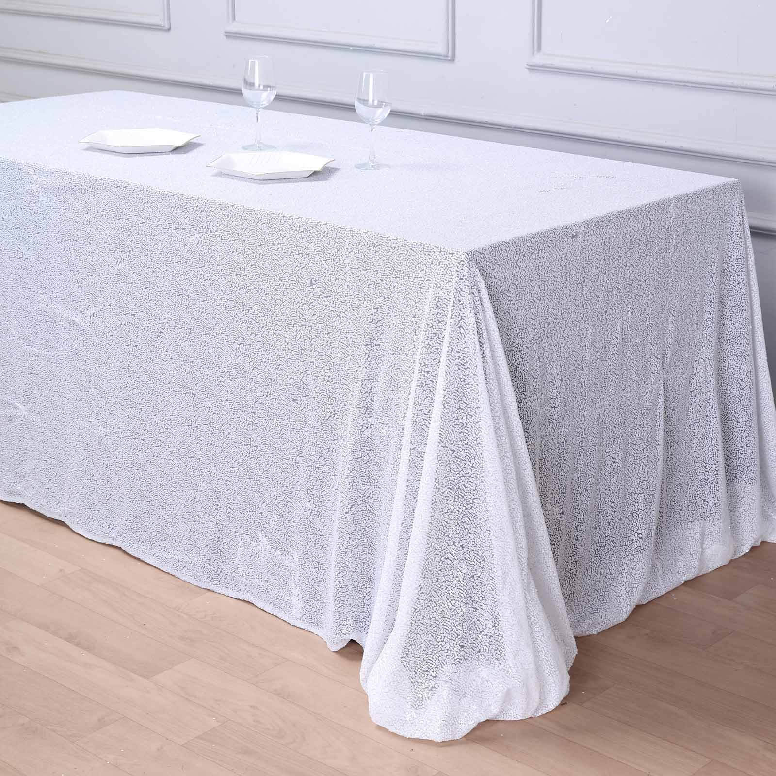 Sequin 90"x156" Rectangle Tablecloth White - Seamless Twinkling Design for Chic Celebrations
