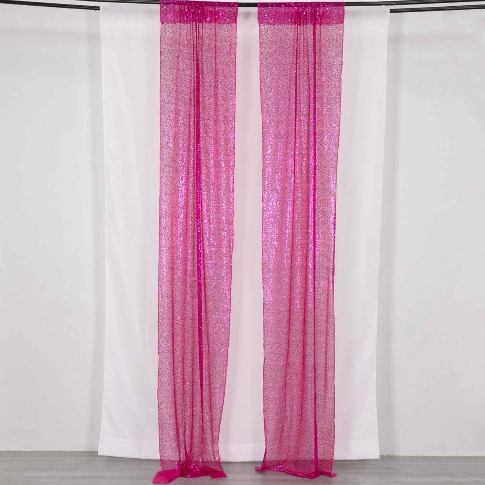 2 Pack Fuchsia Sequin Event Curtain Drapes with Rod Pockets, Seamless Backdrop Event Panels - 8ftx2ft