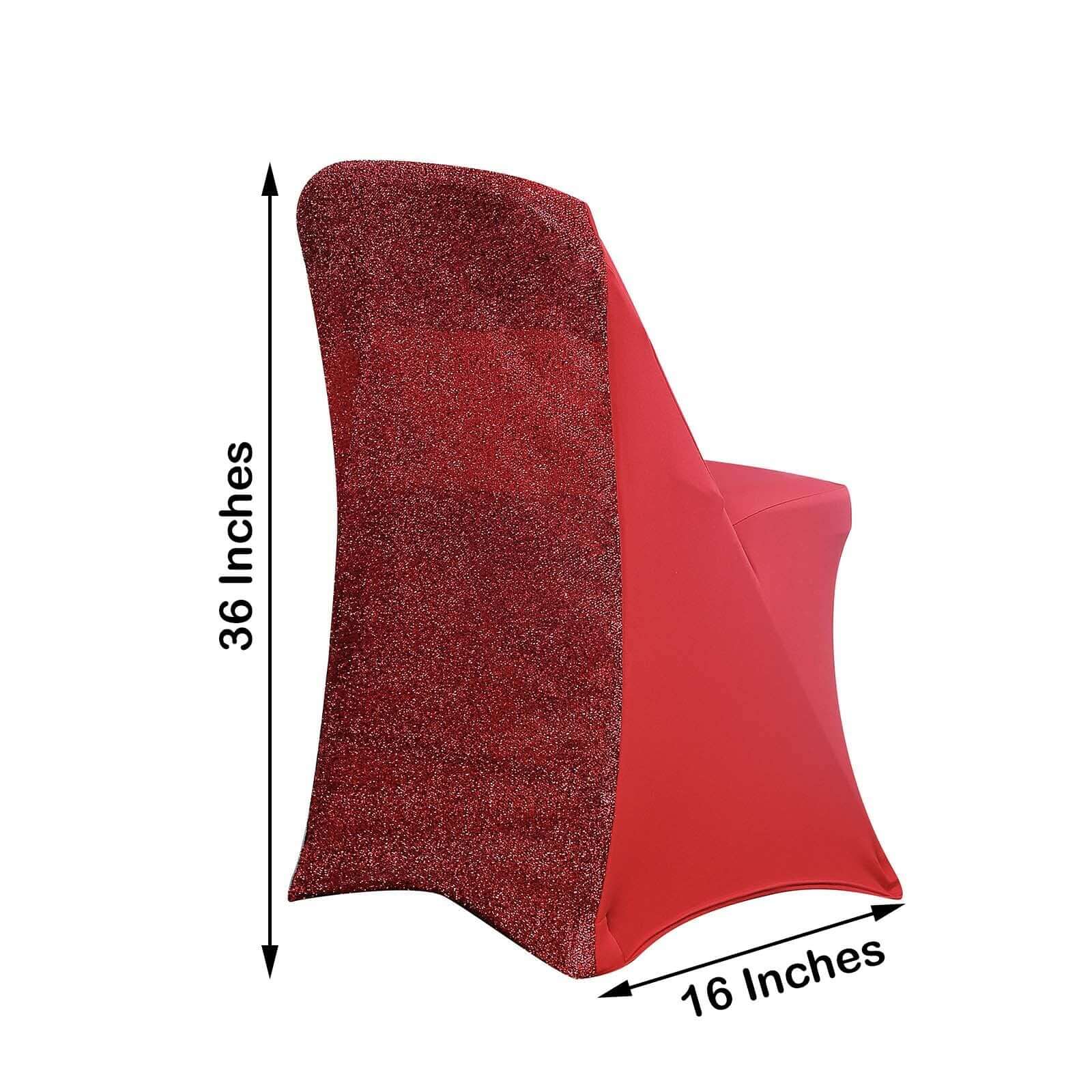Stretch Spandex Chair Cover Red for Folding Chairs - Metallic Shimmer Tinsel Back Design Fitted Slipcover
