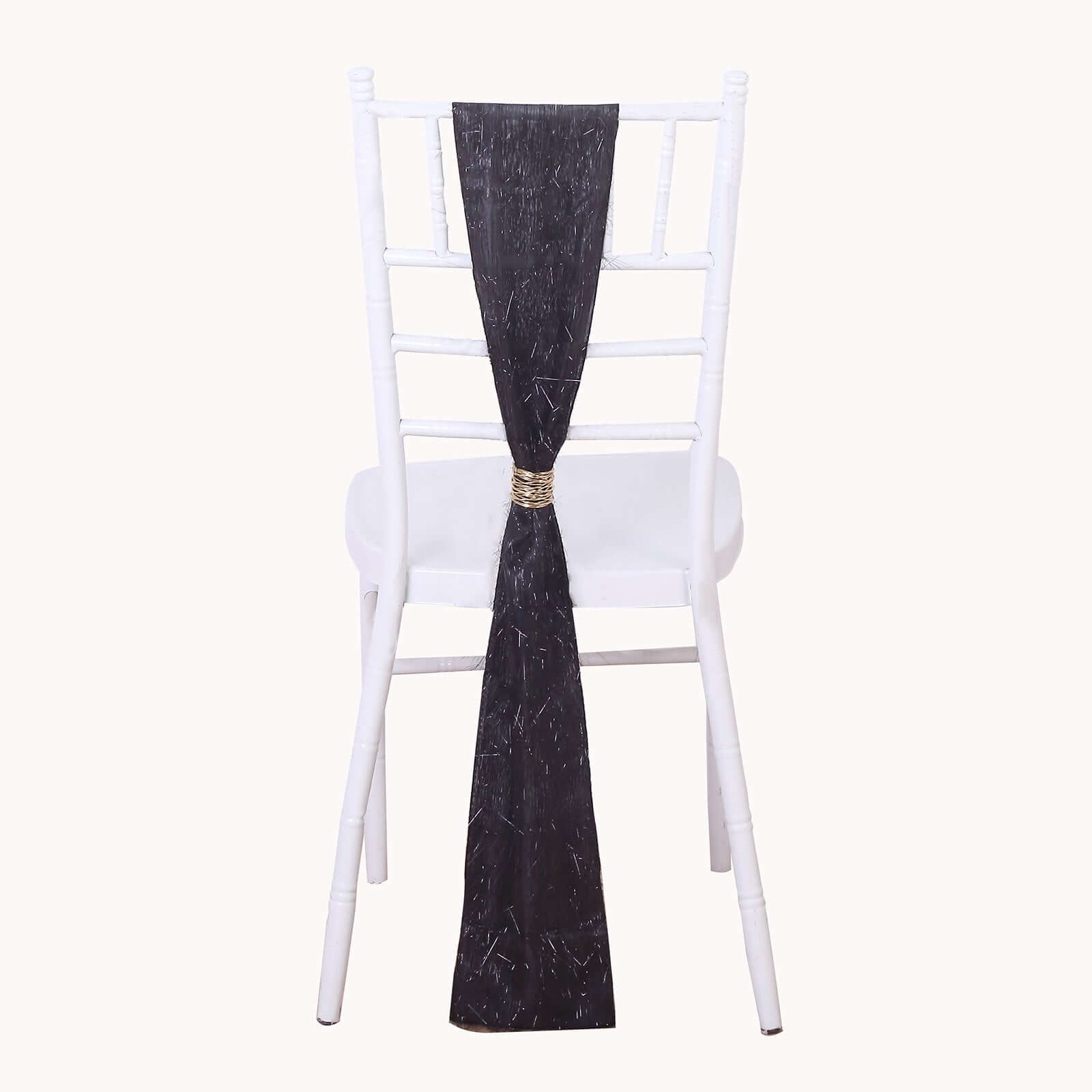 5 Pack Polyester Chair Sashes Black Metallic Tinsel Fringe - Easy to Use Chair Bows 6"x108"