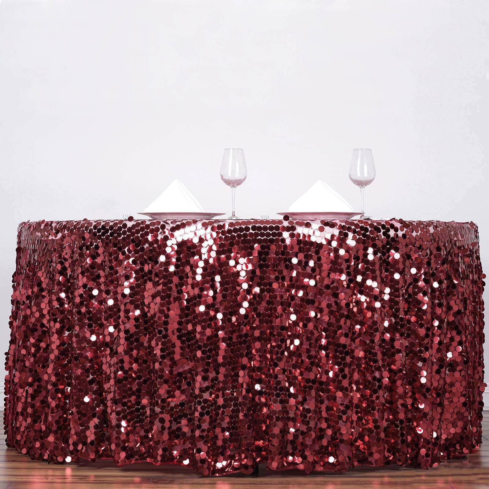Sequin 120" Round Tablecloth Burgundy - Seamless Big Payette Table Cover