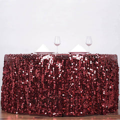Sequin 120" Round Tablecloth Burgundy - Seamless Big Payette Table Cover