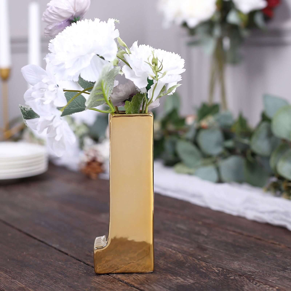 Shiny Ceramic Vase Letter "J" Gold Plated - Chic Bud Planter Pot for Events & Decor 6"