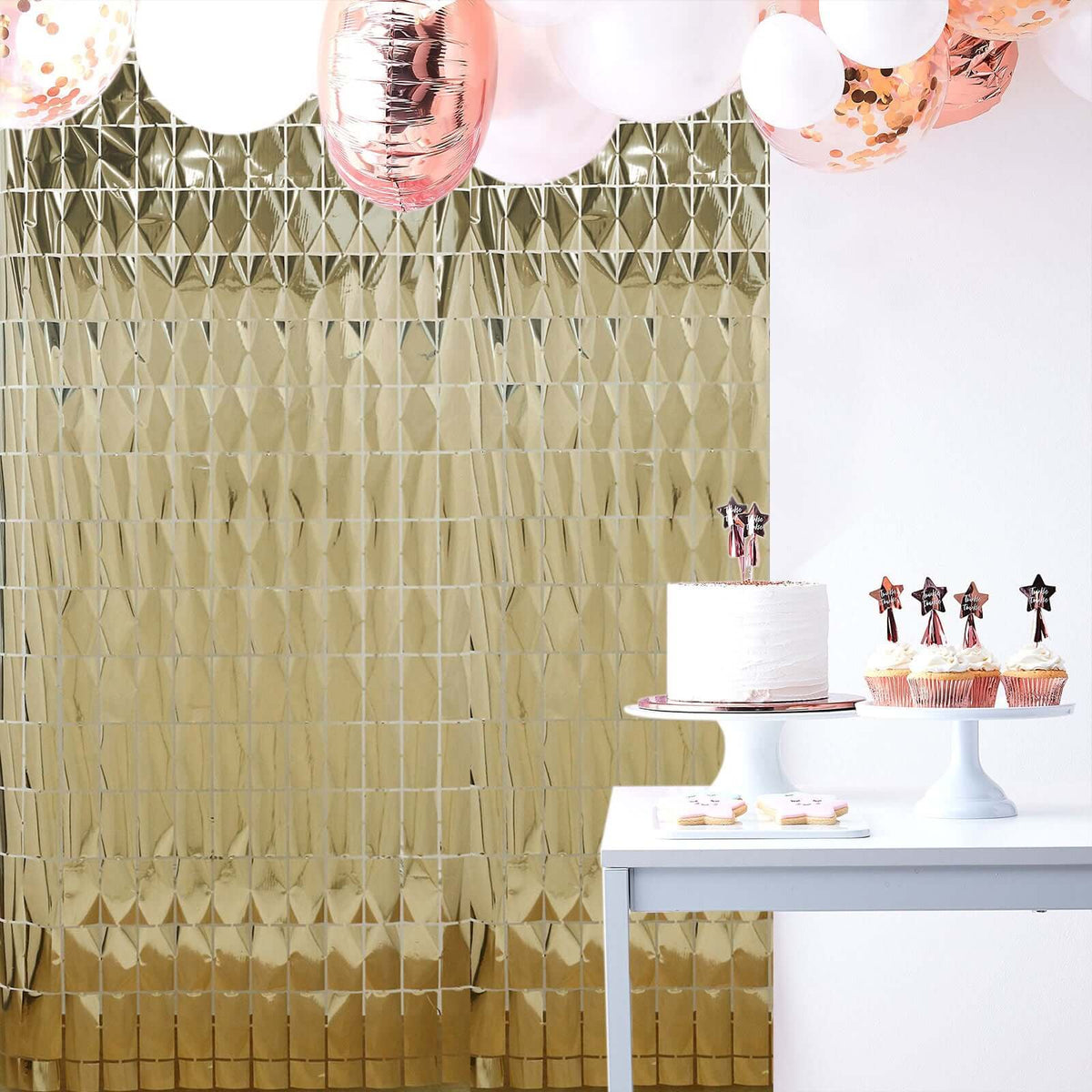 Shiny Champagne Metallic Foil Rectangle Curtain Party Backdrop Door Window Curtain - 3ftx6.5ft