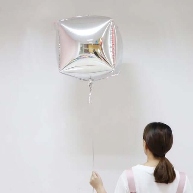 14" 4D Silver Cube Shaped Mylar Foil Helium Air Balloons