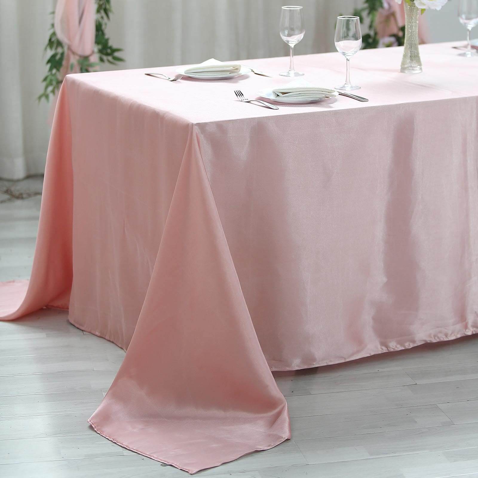 Satin Rectangular 90"x132" Tablecloth Dusty Rose Satin - Seamless Table Cover