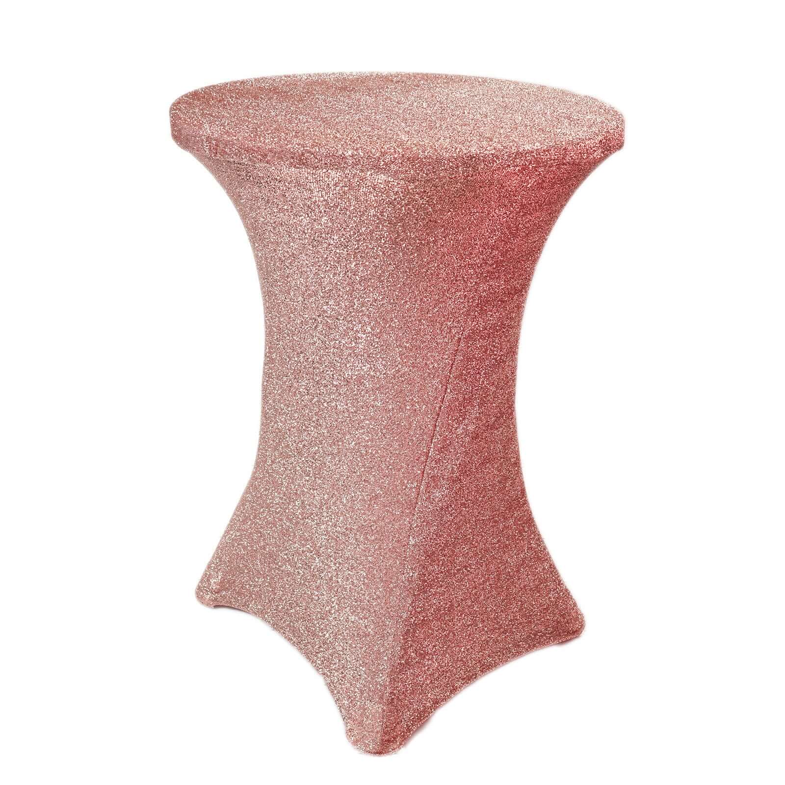 Metallic Spandex 36" Fitted Glitter Round Cocktail Table Cover Rose Gold - Stretch Fit for High Top Tables