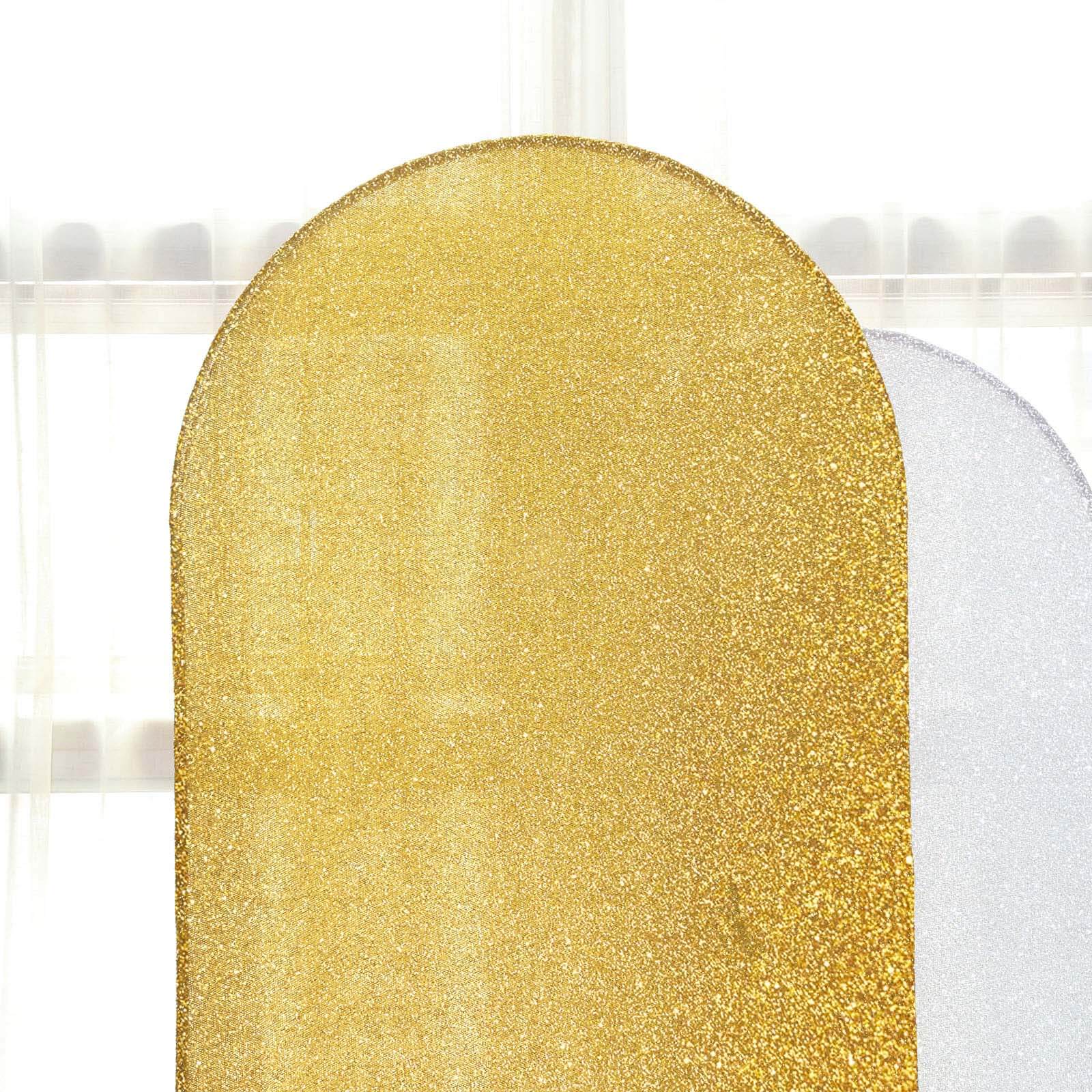 7ft Gold Shimmer Tinsel Spandex Chiara Backdrop Stand Cover For Fitted Round Top Wedding Arch