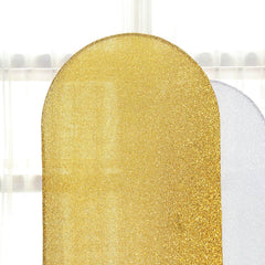 7ft Gold Shimmer Tinsel Spandex Chiara Backdrop Stand Cover For Fitted Round Top Wedding Arch