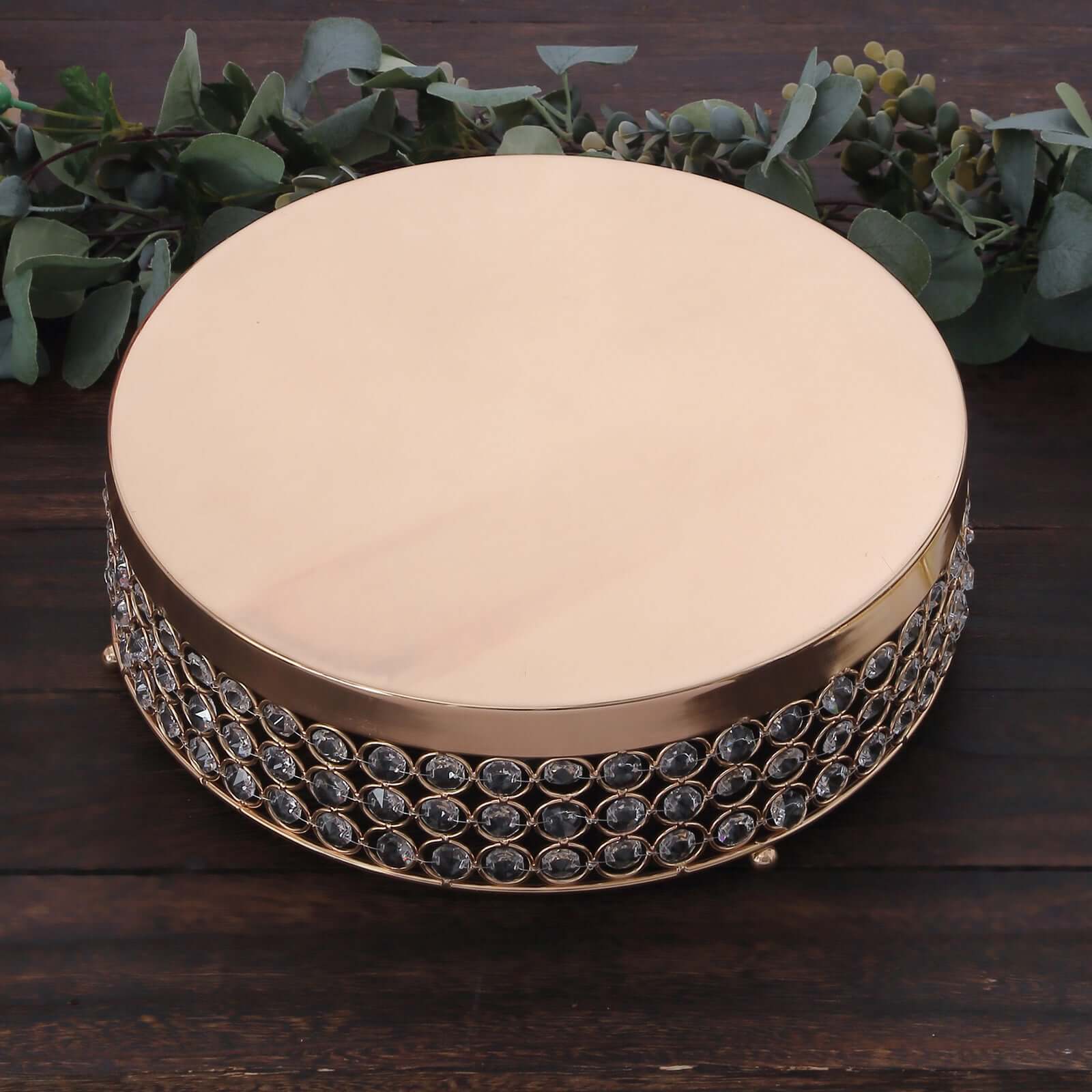 Metal Cake Stand Pedestal Crystal Beaded Design Gold - Cupcake Display and Dessert Riser 13"