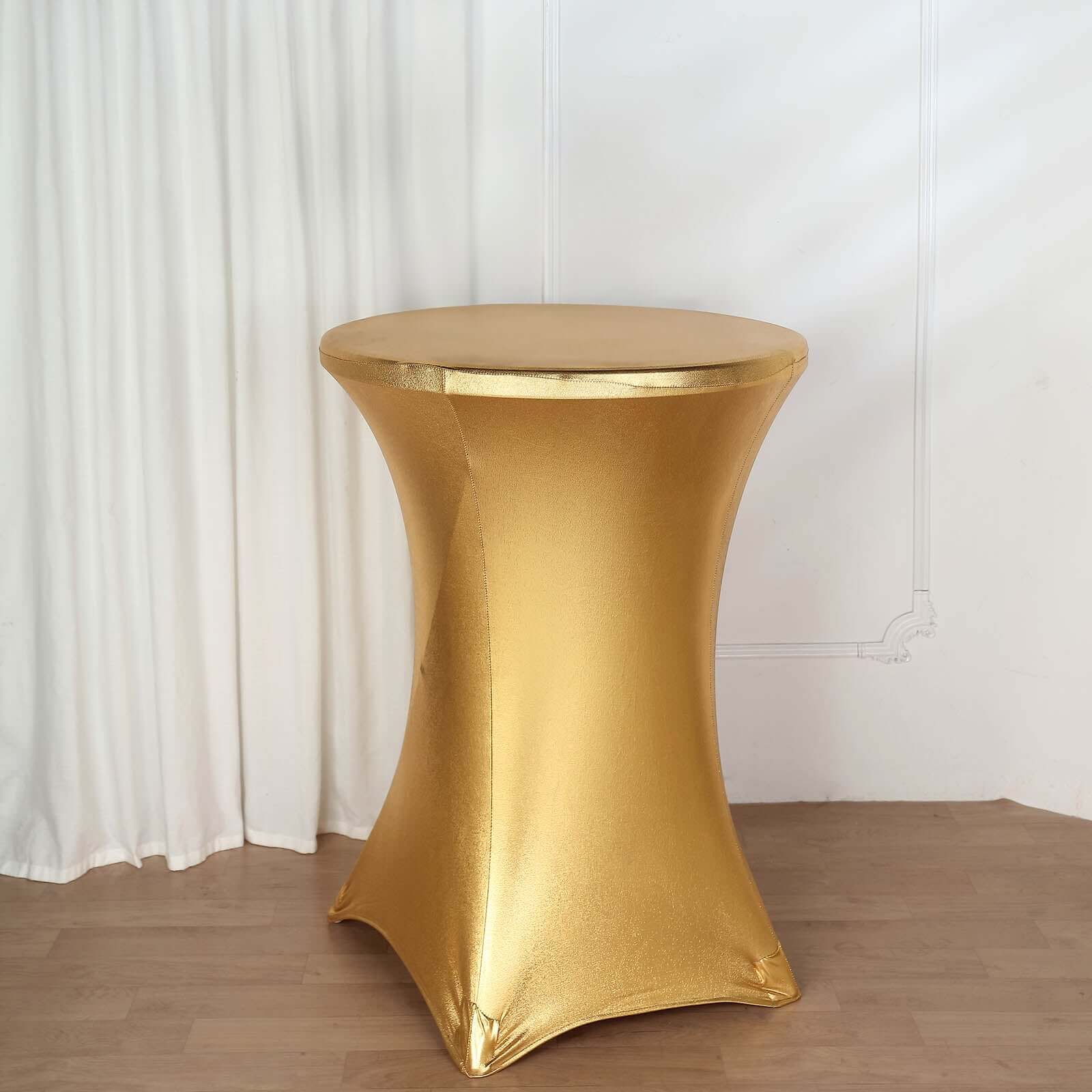 Metallic Spandex 32" Fitted Round Cocktail Table Cover Gold Highboy Tablecloth - Stretch Fit & Water-Resistant for Stylish Decor