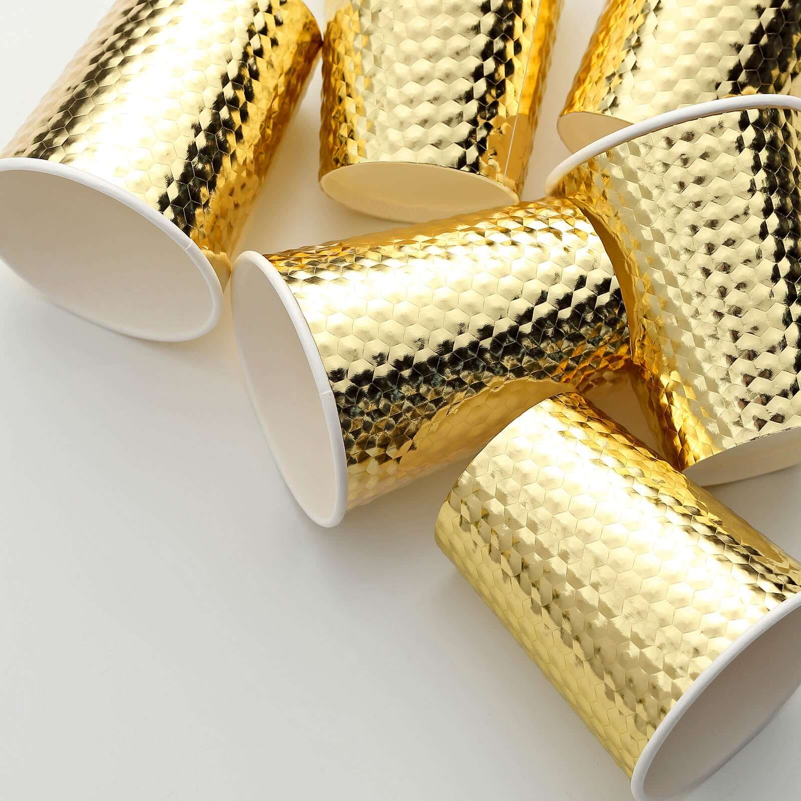24-Pack Paper Cups in Gold Foil with Honeycomb Design - Stylish Disposable Party Cups for Hot & Cold Beverages 10oz