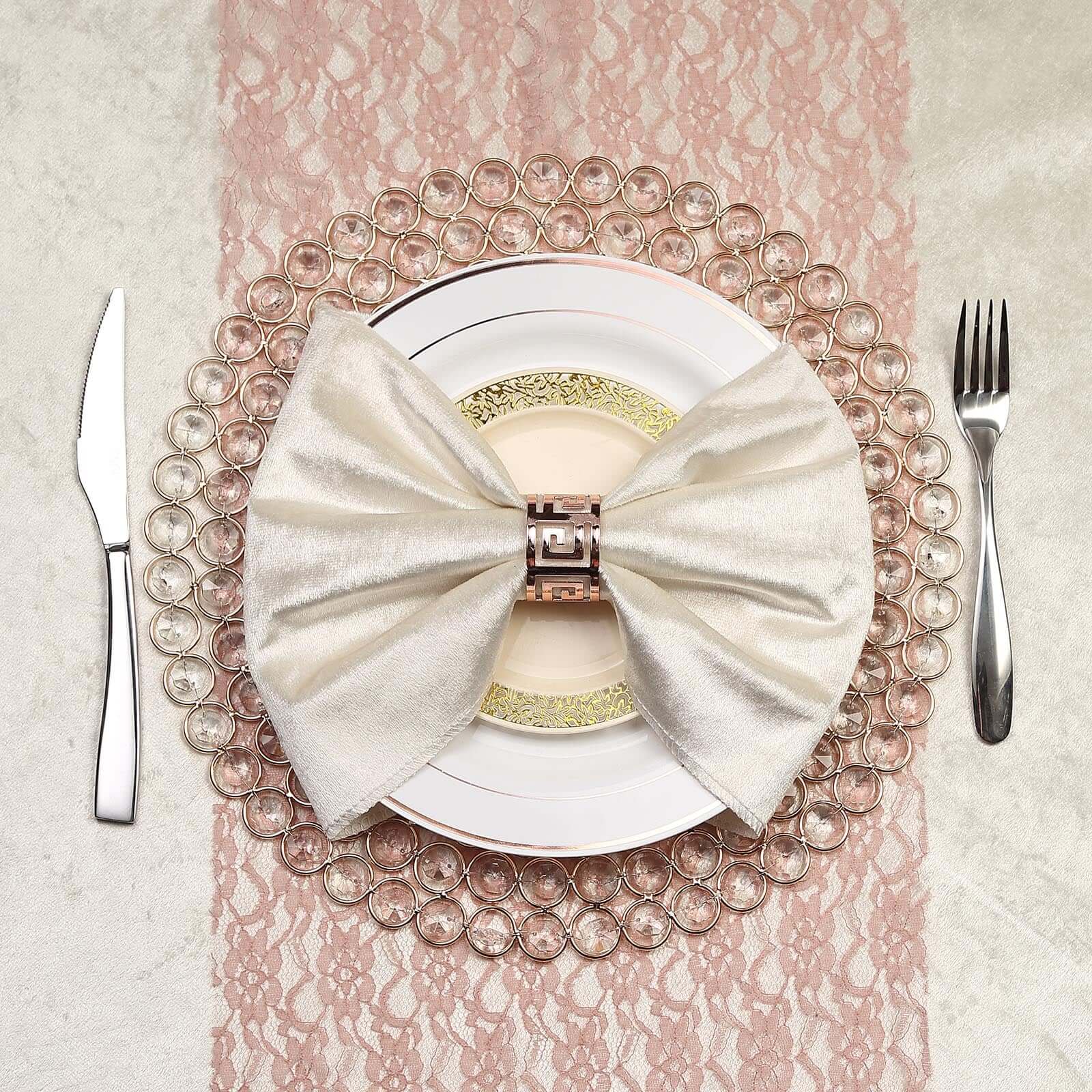 Wired Metal Round Charger Plate 14" in Gold with Acrylic Crystal Beads, Glamorous Decorative Dinner Charger Tableware