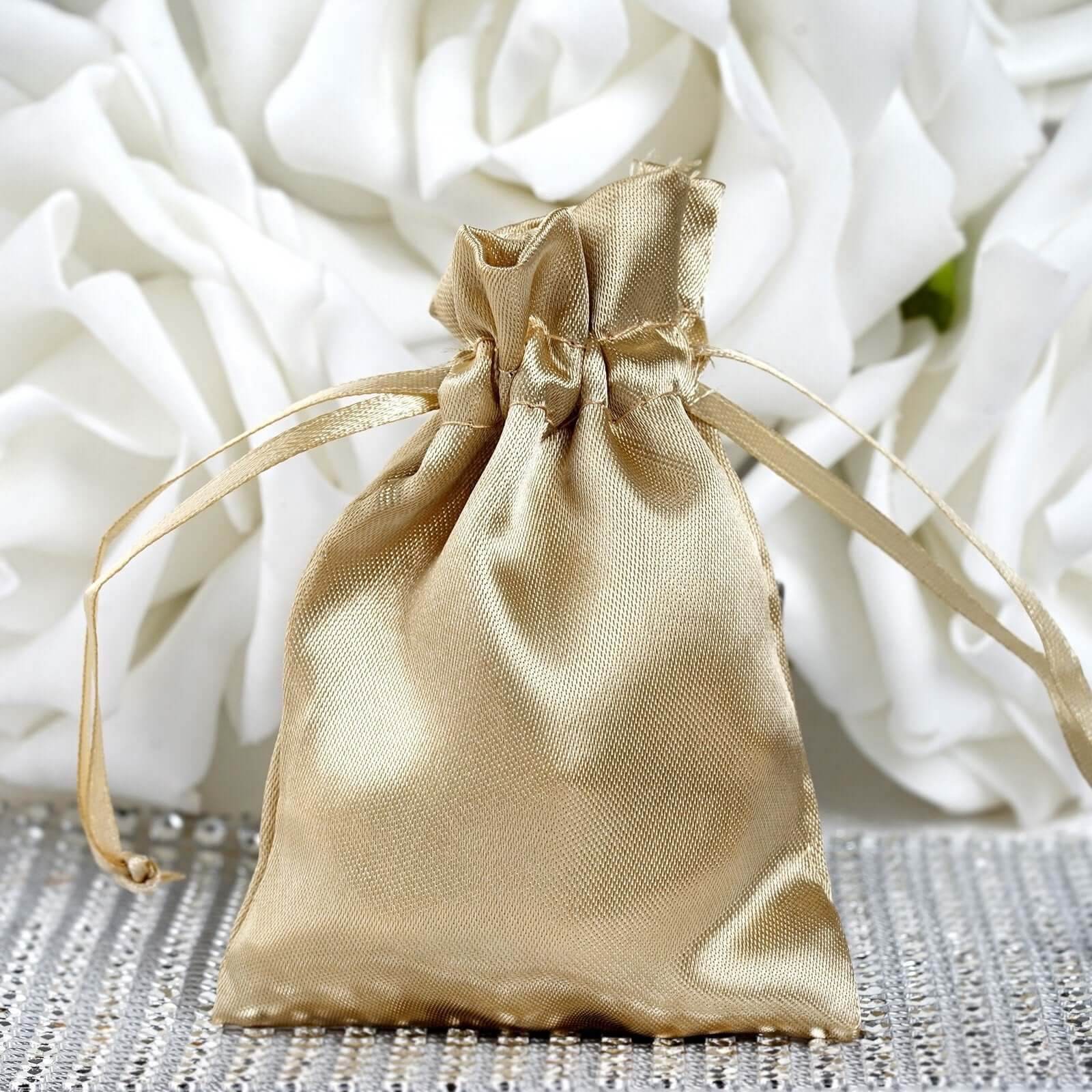 12 Pack 3" Champagne Satin Drawstring Wedding Party Favor Gift Bags