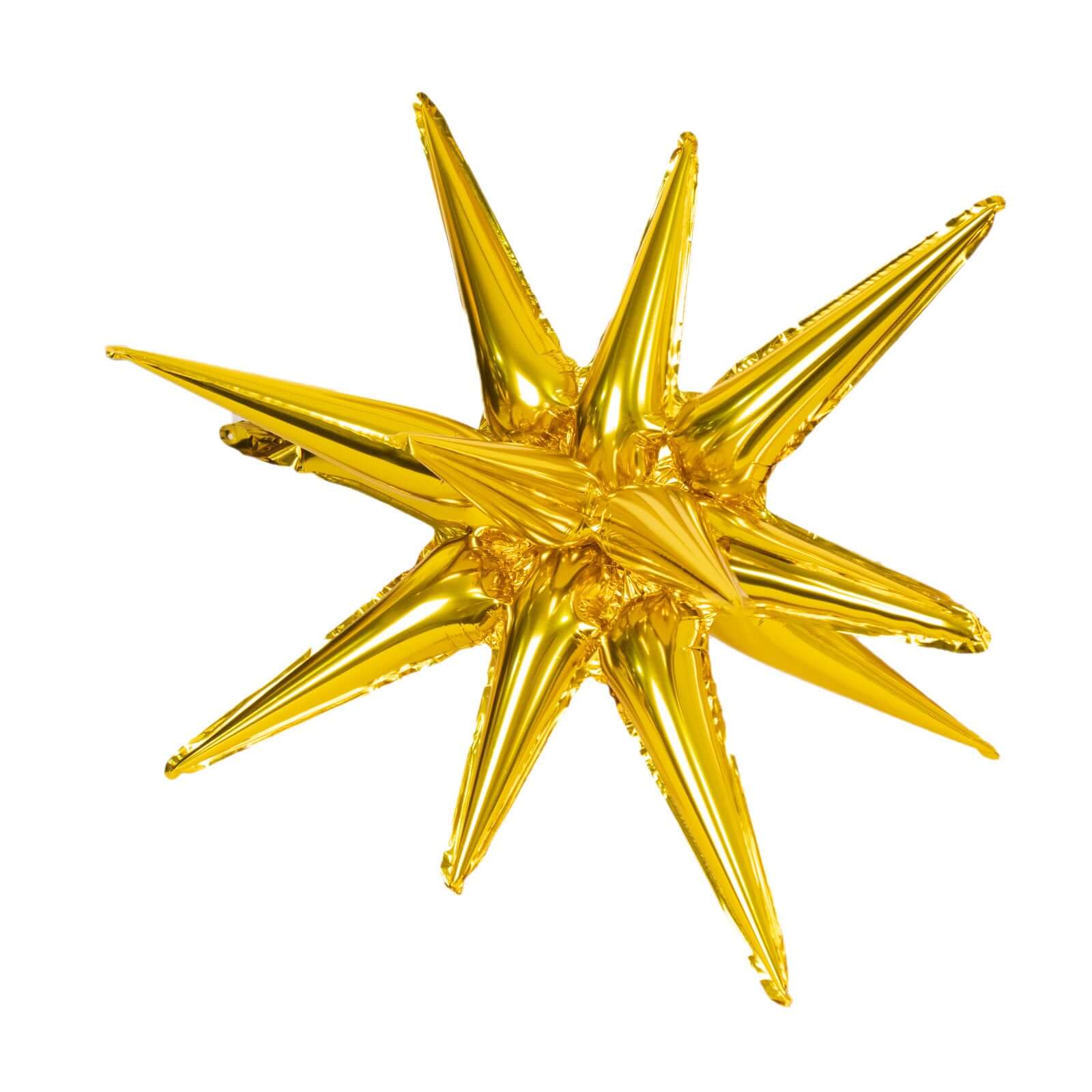 5 Pack Metallic Gold 14-Point Starburst Mylar Foil Balloons, 22" Fireworks Star Explosion Party Balloons