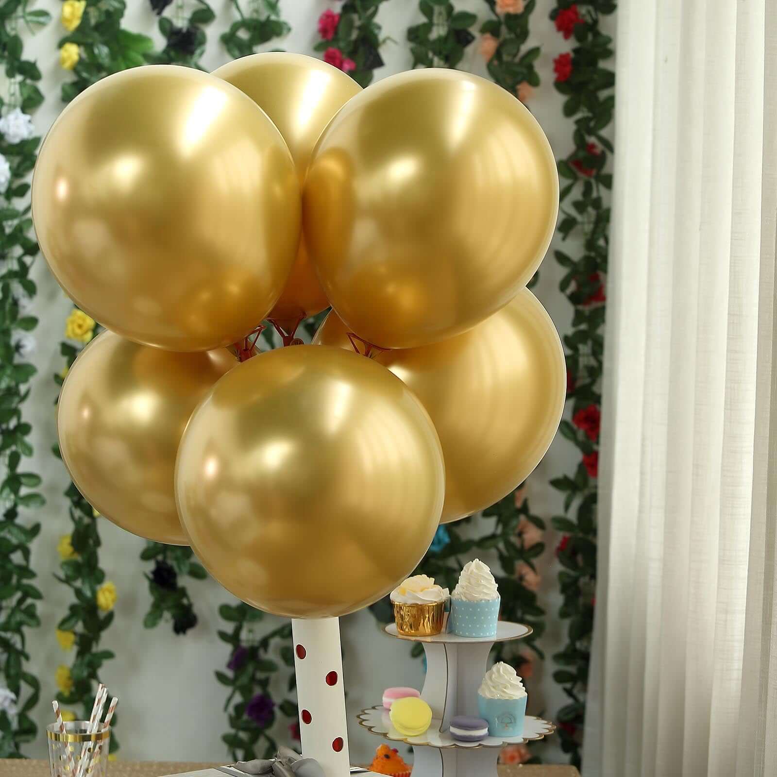 25 Pack 12" Metallic Chrome Gold Latex Helium or Air Party Balloons