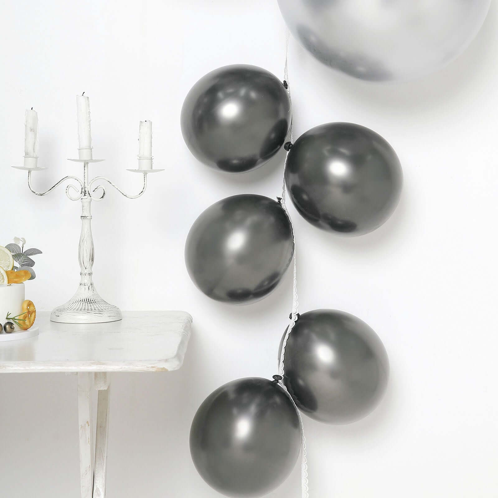 25 Pack 12" Metallic Chrome Charcoal Gray Latex Helium Air Balloons